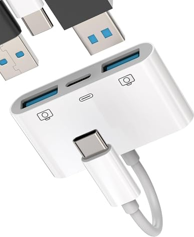 Adattatore USB C USB A per Apple Iphone 15 Macbook Air (3in1) Type C Presa Cavetto Caricatore Alimentatore Accessori Caricabatterie Sdoppiatore Cavo OTG Chiavetta Convertitore Compatibile con Samsung