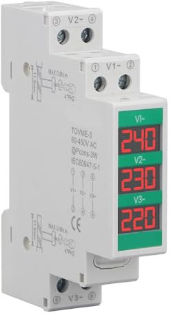 Voltímetro Trifásico, Voltímetro Trifásico De Riel DIN Amperímetro Voltímetro De CA Montaje En Riel DIN Pantalla Digital LCD Medidor De Voltaje Medidor De Energía Eléctrica Para Medir El Valor De Volt