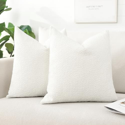 Artscope 2er Set Boucle-Kissenbezügen Einfarbig Wurfkissenbezug Moderne Dekokissen Kissenhülle Set Kissen Fall für Sofa Auto Schlafzimmer Zuhause Dekor 45x45cm, Weiß