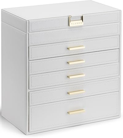 Vlando Große Schmuckschatulle mit 6 Ebenen – Schmuckhalter-Organizer, Schmuckschatulle für Schublade, Halskette, Ring, Armband und Uhr, Geburtstagsgeschenk für geliebte Menschen – Weiß