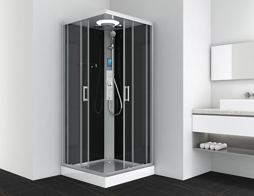 SANOTECHNIK MIAMI - Cabina doccia completa 90 x 90 x 215 cm, vetro di sicurezza premium, touch radio, luce LED, ugello massaggiante, doccia completa all‑in‑one con montaggio rapido CL21
