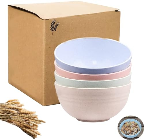 Eco-Friendly Unbreakable Bowl Set of 4, Lightweight Cereal, Pasta & Fruit Bowls, Microwave & Dishwasher Safe, Durable for Salad, Ramen, Noodles & Outdoor Use