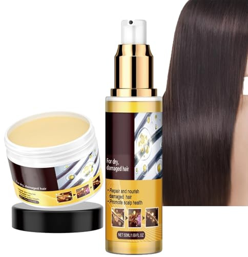 Dyceittdia 2pcs Soins Capillaires au Collagène, 50ml Huile de Traitement des Cheveux et 100g Masque Capillaire, Collagène Réparateur, Hydrate en profondeur, hair mask1
