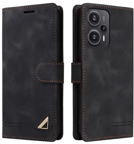OKZone Compatible con Xianmi Poco F5, Funda Protectora de Prueba de Golpes con Ranura para Tarjetas, Soporte para Tarjetas con Solapa de Cuero PU [Cierre magnético] (Negro)