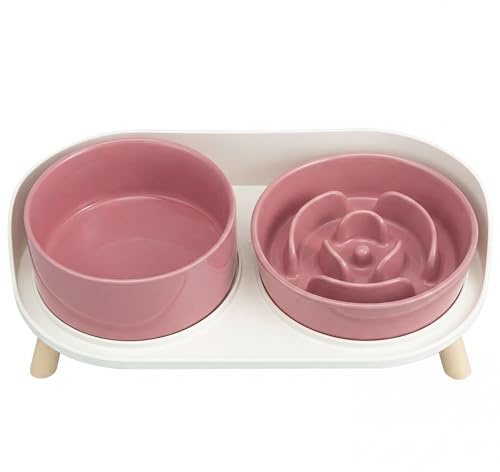 Comedero Perro Antivoracidad Comederos Perros - Set de Cuenco Perro Lento Comer Elevado para Comida y Agua - Cuencos Perros Ceramica con Base Antideslizante - Platos para Perros Pequeños y Medianos