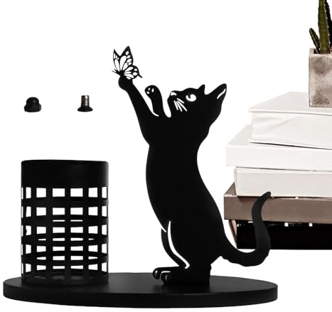 Schwarze Katzen-Stiftehalter – Katzen-Stifthalter, kreativer schwarzer Katzen-Stiftehalter, Schreibtisch-Organizer, Make-up-Pinsel-Stiftbecher, Metall-Schreibtisch-Organizer für Heimdekoration,