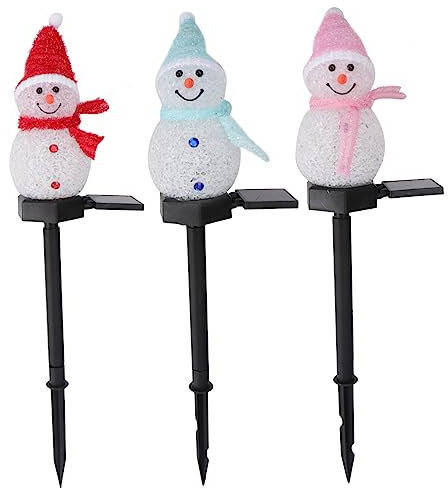 Kisangel 3stücke Solarbetriebene Weihnachts-schneemann Gartenleuchte Wasserdichte Solarenergie Lampe Mit Erdspieß Für Außenbereich Terrasse Rasen Dekoration in Blau Rot