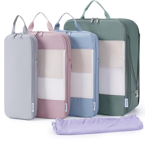 Narwey 5 Set Compression Packing Cubes for Suitcases and Backpack, Suitcase Organiser Bags Travel Packing Cubes Shoes Bags for Carry on Hand Luggage Travel Essentials Bag (Combined Color)