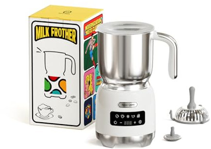 Hazel Quinn Montalatte Elettrico 5 in 1 per Cappuccino, Acciaio Inox 304 e LED Touchscreen, Schiuma Latte Elettrico da 400 ML, Schiumatura a Caldo e a Freddo, Lavabile in Lavastoviglie, Bianco