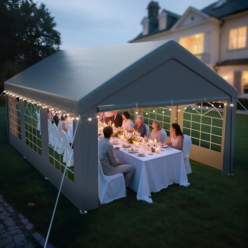 arvioo Pavillon 4x6m mit 2 Seitenwänden & 2 Giebelteilen, Dein Outdoor-Party-Spot zum Chillen, XXL Partyzelt mit Verbolzung Konstruktion, Windschutz UV-Schutz Wasserdicht, aus Stahl & PE-Plane (Grau)
