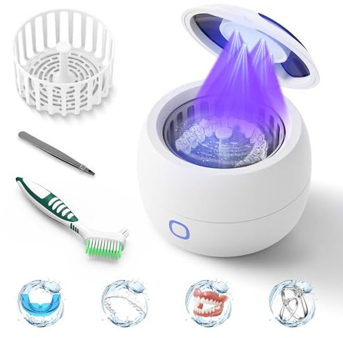 2025 Ultrasonic Retainer Cleaner Machine – 45kHz Retainer Cleaner for Night Guards, Mouth Guards, Dentures – 24W Dental Ultrasonic Cleaner with 4 Modes, 200ML – Great Gift for Braces Users