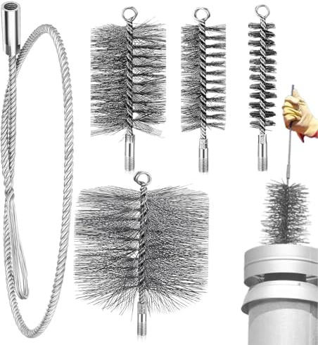 Stove Pipe Cleaning Brush Set - Wood Burning Stove Flexible Wire Brush | Flexible Blockage Unclogger Fireproof Complete Tool for Dryers Boilers Grill Burner Fireplace Ash Buildup Removal