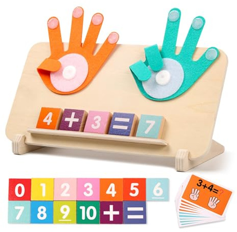 Montessori Math Educational Toys for Toddlers 2-6 Years Old - Number Blocks, Counting Sticks, Tracing Board & Finger Counting Games(Colourful,Size:11.5inch)
