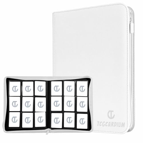 TCGCARDIUM 360 Card Binder - Premium Zippered 9-Pocket Trading Card Binder Side-Loading Pages for Ultimate Protection | Holds TCG, MTG, Sports Cards (White)