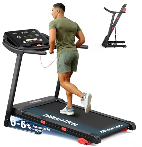 THERUN klappbares Laufband für Zuhause – 3,0 PS, bis 14 km/h | Steigung wahlweise 6% oder 12%, LED-Ambientebeleuchtung, 12 Trainingsprogramme, bis 160 kg, Lauffläche 110 x 42 cm