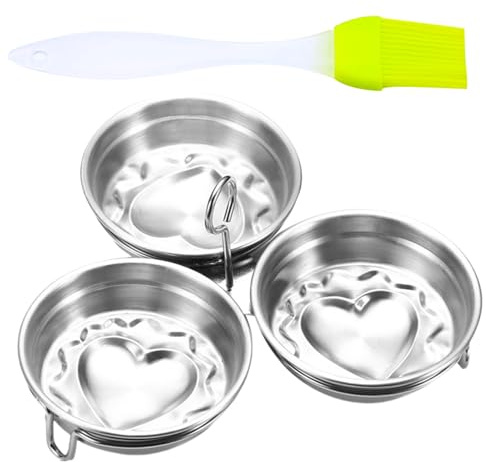 Hueveras para pocher - 3 moldes de acero inoxidable - Olla de vapor con soporte, hueveras con cepillo, molde para panqueques en el, cocina para microondas