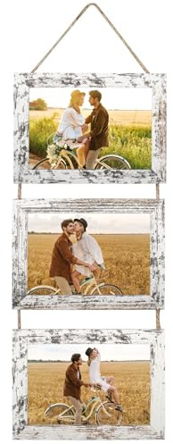 Gykutix 13x18 cm Cadre Photo Multiple Bouleau Blanc Collage Triple Ensemble Suspendu, Cadres Décoratifs avec Corde, pour Afficher Des Photos, Des Postales, Des Affiches