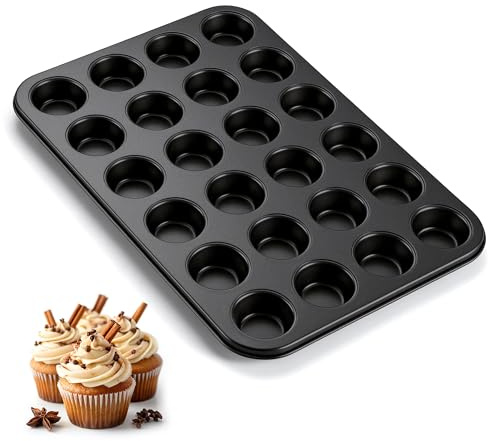 Onader Karbonstahl Muffinform für 24 Mini Muffins, 38 x 26 cm, Schwarz | Muffinblech Muffin Backform mit Lebensmittelechte Beschichtung, Backblech für Kleine Cupcakes, Gesund & Leicht zu Reinigen
