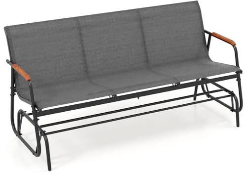 COSTWAY Gartenbank, 3-Sitzer Schaukelbank mit sanfter Gleitbewegung und atmungsaktivem Stoffsitz, Sitzbank bis 450 kg belastbar, Terrassenbank für Garten, Balkon, Terrasse