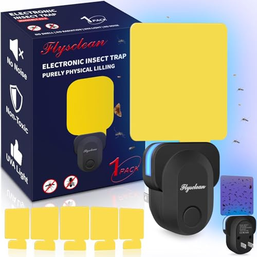 Pestvanish Flying Insect Trap Plug-in, Indoor Mosquito & Gnat Killer, Safe Non-Toxic UV Light Fly Catcher, Night Light Bug Trap with Sticky Pad for Flies, Gnats, Moths (1 Pack, Deep Black)