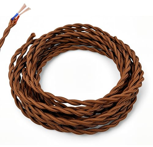LteelDay 5m Câble Textile Marron Clair Cuivre Pur, Torsadé 2x0.75mm² | Certifié VDE, 2x0.75mm². double isolation. Idéal pour suspension luminaire, lampe rétro & projets DIY.