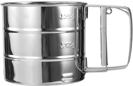 Tamiz de harina de acero inoxidable, colador de acero inoxidable de 5.91 pulgadas, herramienta de harina de malla fina, agitador de polvo de mano con mango giratorio, para azúcar, café, pastelería