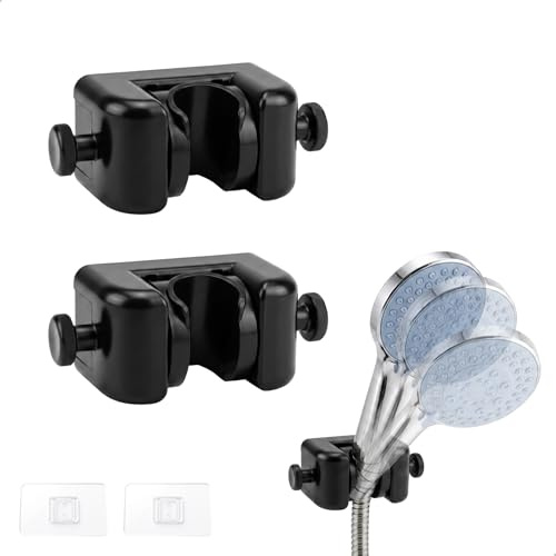 Supporto Soffione Doccia Supporto Doccia, Porta Doccino per Doccia con Adesivo, Supporto Doccia Senza Foratura, Set da 2 Staffe Nere con Angolo Regolabile 90° e Resistente all'Acqua, per Bagn