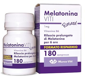 Melatonina Viti Retard - 180 Compresse a Rilascio Prolungato, Integratore con Vitamina B6 per un Riposo Continuo, Senza Glutine e Senza Lattosio