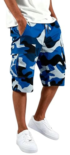 Splrit-MAN Cargo Shorts Men Men's Summer Casual Twill Multi-Pockets Camo Combat Cargo Shorts Durable Elastic Waisted Utility Work Short Pants for Camping,Jogging,Walking