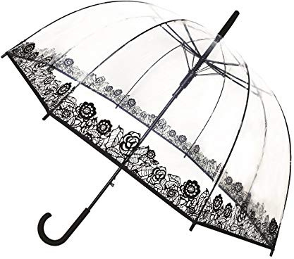 SMATI SMARTBUL6133DENTELLENEW Parapluie Cloche/Dôme Transparent pour Femme - Système d'ouverture Automatique - Large Protection avec Diamètre 81cm - Résistant au Vent - Bordure Dentelle