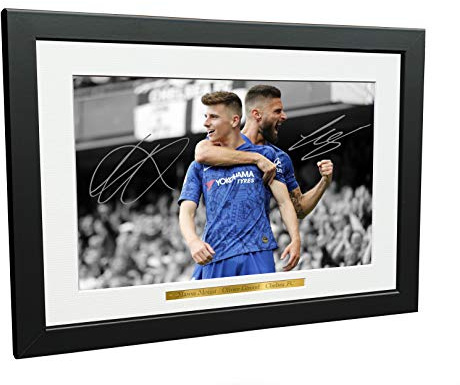 Cadre photo A4 dédicacé Olivier Giroud Mason Mount Chelsea 30,5 x 20,3 cm