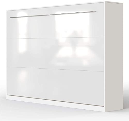 SMARTBett Schrankbett Standard Weiss/Weiss Hochglanzfront 140 Horizontal