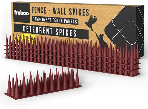 froboo Wall and Fence Spikes - Plastic Bird Spikes for Pigeons - Deterrent to Stop Birds and Cats Sitting on Fence - Anti Climb Spikes (11M - 2.5 to 3.5cm Tall Spikes) Protects 6 x 6 FT Fence Panels