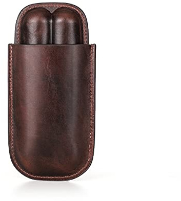 Hiram Zigarrenetui für 2 Zigarren, echtes Ölleder, leicht zu tragen, langlebiger Reisehumidor für Männer (Braun)