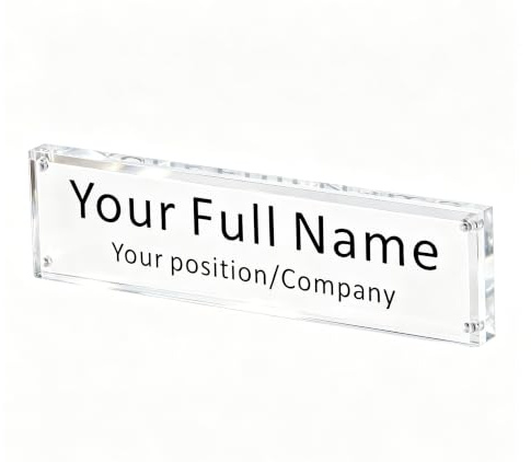 IEEK Placa de identificación de escritorio de acrílico para oficina, placa de identificación de bloque acrílico transparente de doble cara, soporte para placa de nombre de escritorio de negocios