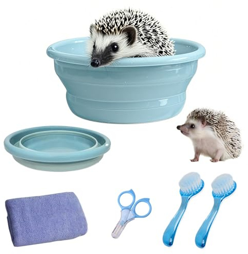 JSLZF Hedgehog Bath Supplies Grooming Kit: Foldable Bathtub, Nail Clippers, Bathing Brushes, Towel for Hedgehog Small Pets like Guinea Pigs