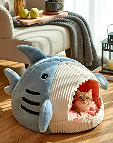 Sedefen Katzenhöhlen Katzenbett Flauschig Hundehöhle Hundebett Hundehütte Weiche Groß für Drinnen Haustierbett Haustier Hundesofa mit Kissen Blau L (50 x 50 x 36 cm)