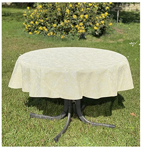 heimtexland ® Outdoor Garten Camping Tischdecke Ranke Wetterfest UV-Beständig Waschbar Weichschaum Gartentischdecke Typ798 Gelb 160 cm rund