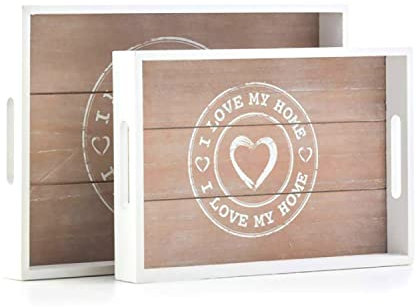 TIENDA EURASIA - Bandejas para Servir Comida | Pack 2 Bandejas Decorativas de Madera | Diseño Nórdico Rectangular con Asas | Ideal para Desayunos, Aperitivos | 35 x 24 x 4 cm