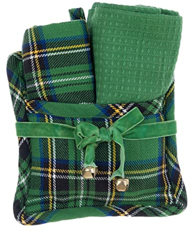 Blanc Mariclò' Set presina + 2 canovacci Natalizi Cotone Verde Scozzese