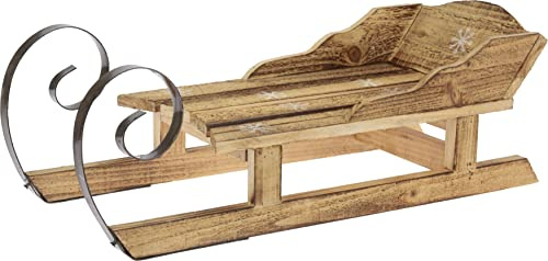 matrasa Dekoschlitten aus geflammten Holz - Weihnachtsdeko Schlitten Dekoration 47x18x15cm