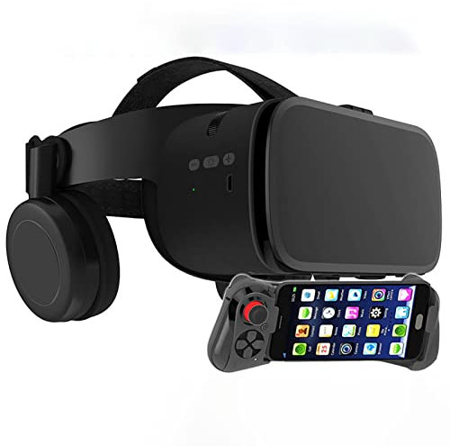 MYPOWR Gafas 3D VR, Auriculares Bluetooth Realidad Virtual, Compatible con iOS/Android con Control Remoto Auriculares Gafas 3D Ajustables (Color : Black, Size : 058)
