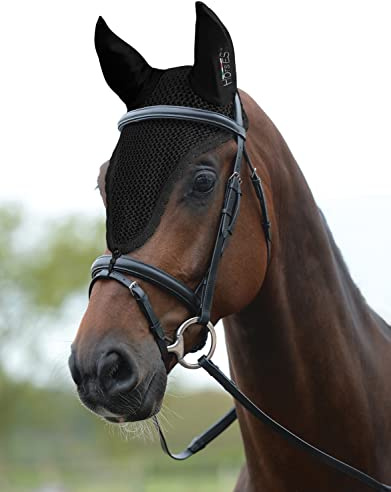 Lange Pferdemütze Horses Loop, schwarz, voll, atmungsaktiv, weicher und elastischer Stoff, schützt das Pferd vor Hitze, Lärm, Insekten