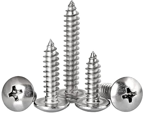 FandWay 100Pcs Self Tapping Screws 304 Stainless Steel,M5 Wood Screws Kit,Truss Head Self Drilling Screw,Round Head Sheet Metal Screw Phillips Drive for DIY WoodWork Repairs.