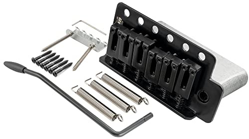 Wilkinson 52.5mm(2-1/16 inch) 6-Screw Modern Style Saddle Guitar Tremolo Bridge with Steel Plate 36mm Tremolo Block for Fender Strat Style Electric Guitar, Black