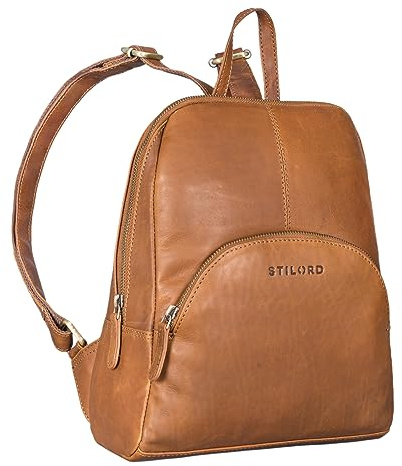 STILORD Josephine Lederrucksack Damen Klein Echt-Leder Cognac braun mit vielen Fächern ideal als Daypack Cityrucksack Tagesrucksack Stadtrucksack und Rucksack-Hand-Tasche