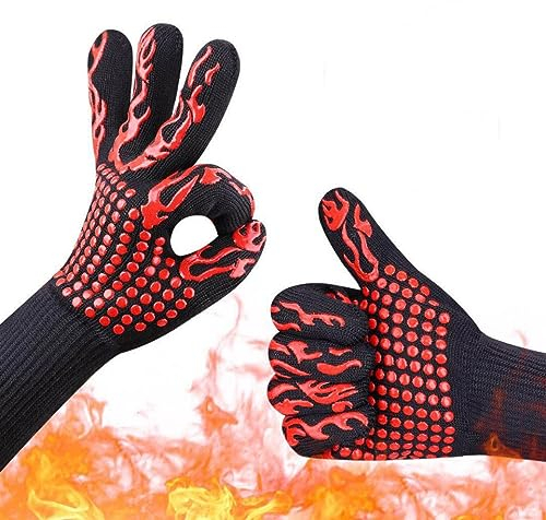 BBQ Ofenhandschuhe Hochtemperaturbeständige Grillhandschuhe 800 Grad Feuerfester Anti-Wärmeisolierungs-Mikrowellenhandschuh,A