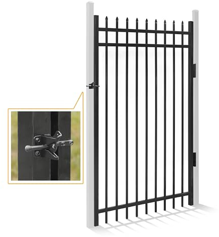 Fencer Wire Heavy Duty Pinnacle Fence Gate, 6FT Height x 4FT Width Outdoor Fence Gate, Outdoor Anti-Rust Metal Steel Gate for Fencing Barrier, Decorative Garden Gate for Residential, Yard, Pool, Patio