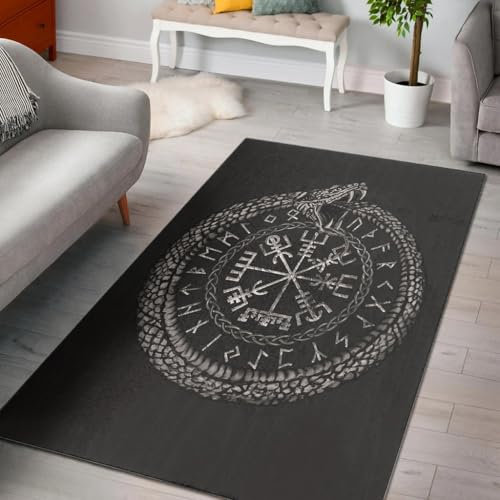 Teppich Kinderzimmer Mädchen Jungen Wikingerkompass Wohnzimmer Schlafzimmer Teppich Wikingerkompass Ouroboros Moderner Weicher Kinderteppich Bettvorleger Polyester Flur Waschbarer Teppich 120x180 cm