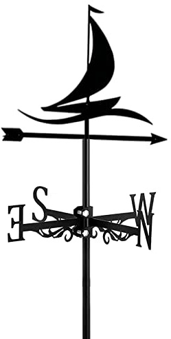 TIECHUINIUB Segnavento in giardino e all'aperto in ferro Sloop barca a vela ornamento Weathercock in acciaio inox indicatore di direzione della banderuola per esterni montaggio fattoria cortile